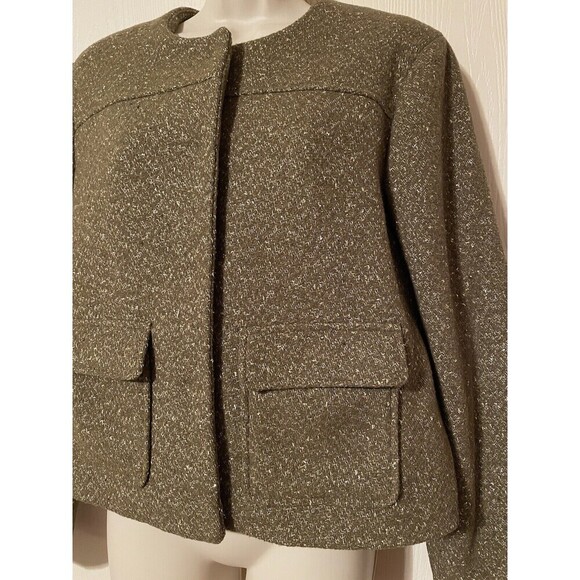 A New Day Blazer Jacket Womens 12 Green Gold Metallic Wool Blend Pockets Lined - Picture 2 of 8